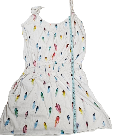 Swildens Beach Cover Up Dress, White W/ Colorful Feathers, Small - Picture 9 of 9